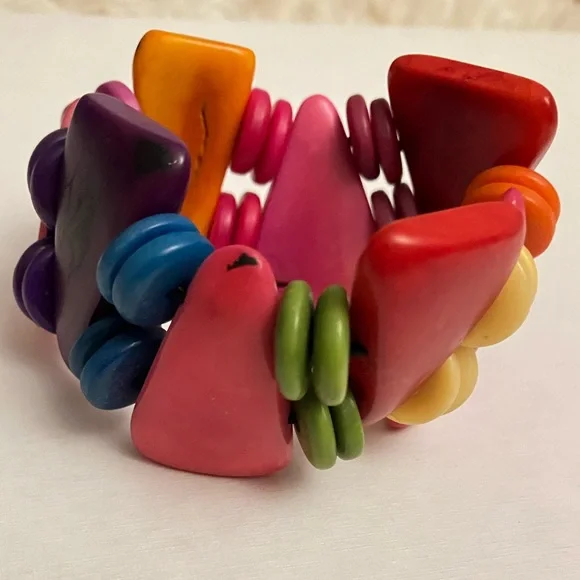 Vintage 80s Colorful Chunky Beaded Bracelet - Picture 3 of 4